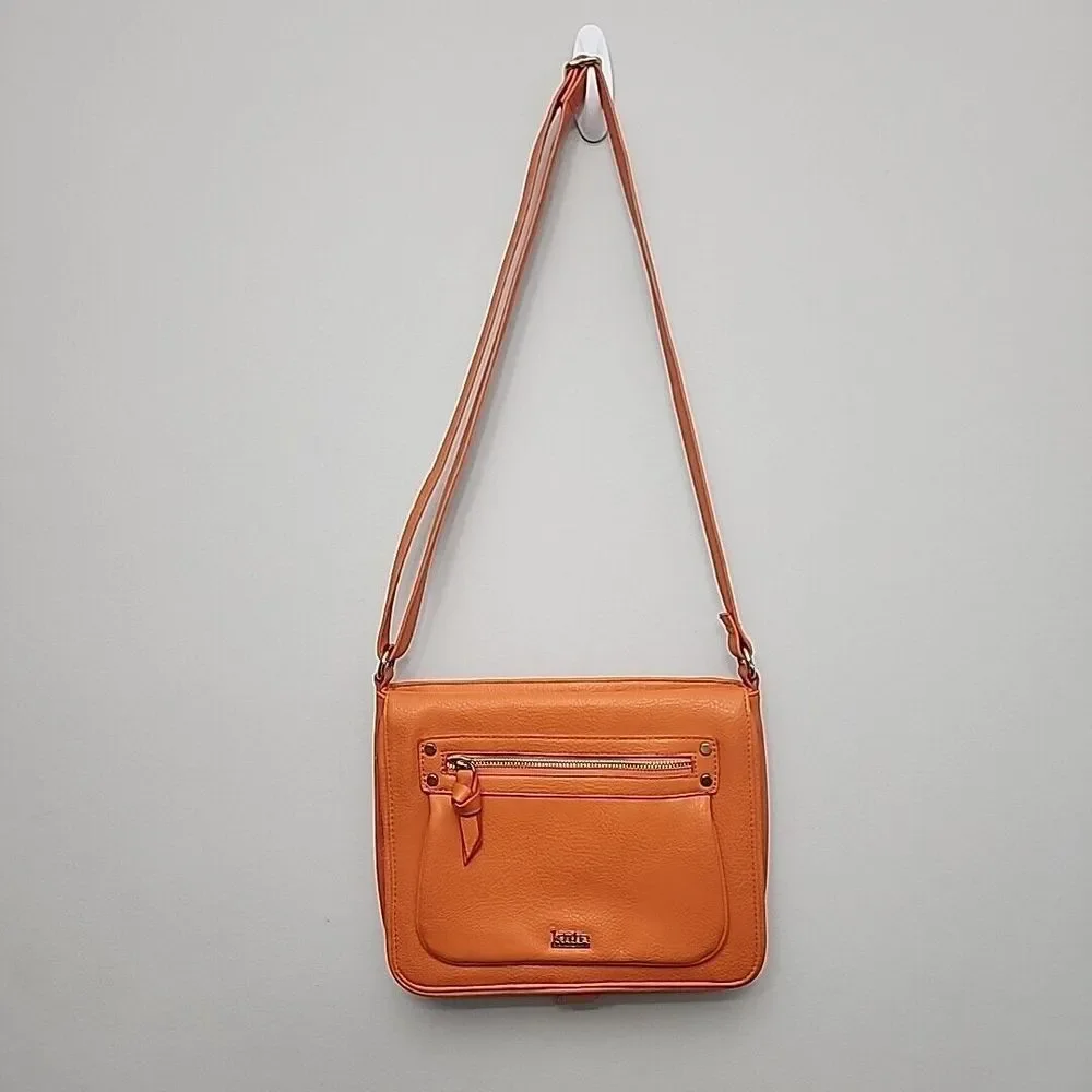 Kate Landry Handbag Purse Padded Tablet Pocket Orange Leather Bag‎
